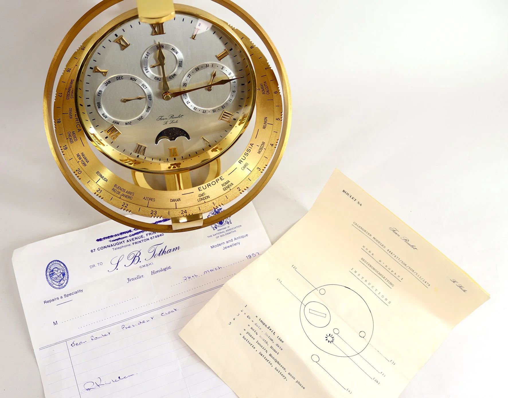 希少】 ジャンルーレ ワールドタイム 置き時計 ムーンフェイズ スイス